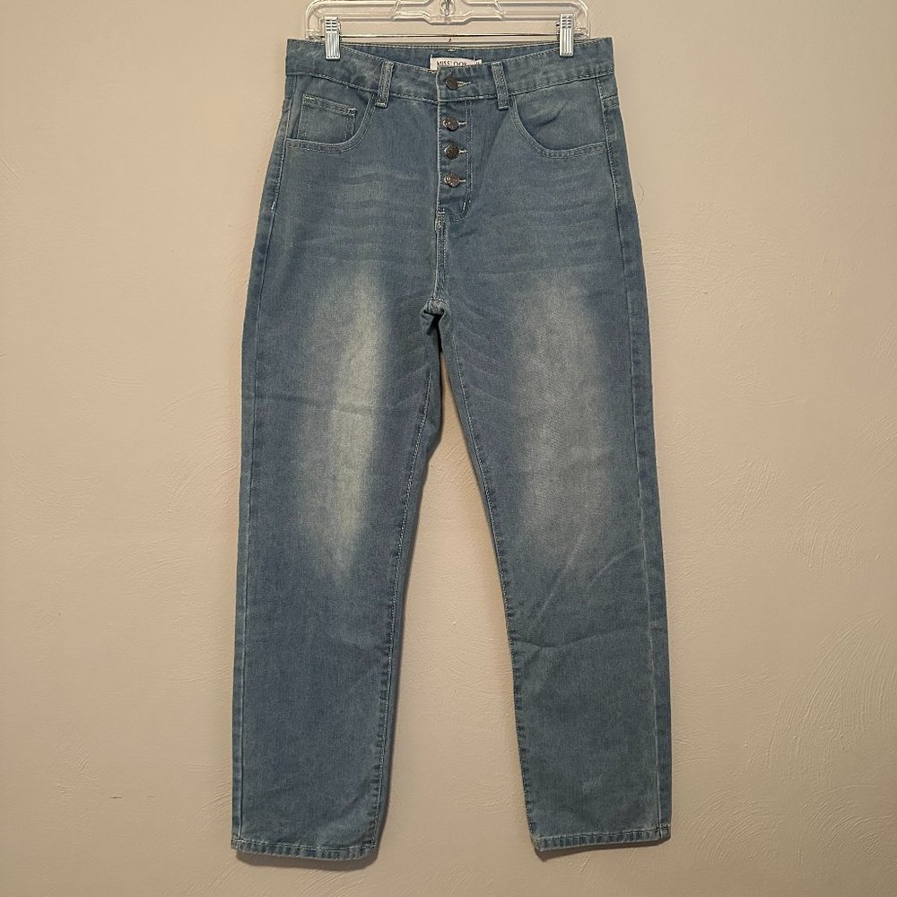 Misslook Light Wash Exposed Button Fly Highrise Denim Jeans Size Medium